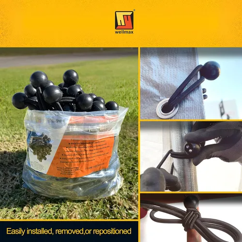 Vista 3 de Wellmax - Paquete de 100 cuerdas elásticas de bolas de 6 pulgadas – Resistentes, versátiles y construidas para durar, ideales para camping, amarres