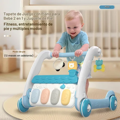 Vista 9 de Caterbee 2 en 1 Baby Piano Play Mat & Standing Toy con música y luz (azul)