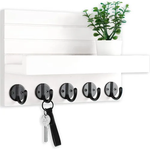 Vista 10 de Lwenki - Soporte de llaves para pared, llavero decorativo y soporte para correo con estante, tiene ganchos grandes para bolsos, abrigos, paraguas
