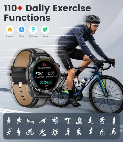 Vista 4 de LIGE Relojes inteligentes para hombres (respuesta/hacer llamadas), rastreador de actividad HD AMOLED de 1.43 pulgadas con más de 110 modos