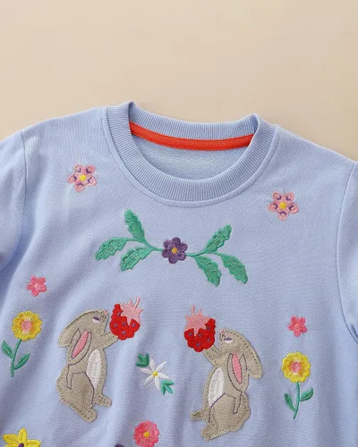 Vista 4 de HILEELANG Sudaderas de algodón para niña, estilo casual, cuello redondo, manga larga, suéter