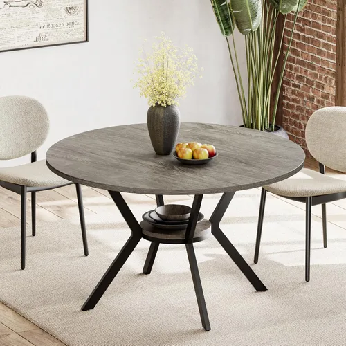 Vista 13 de MECHYIN Mesa de comedor redonda de 42 pulgadas para 2 a 4, mesa de cocina redonda de granja con estante de almacenamiento, mesa de comedor