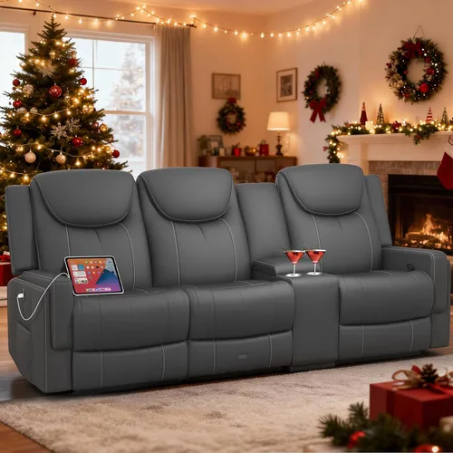 Vista 17 de Dresegmt Sofá reclinable, 2 vías multifunción manual de 3 plazas con portavasos, almacenamiento y puertos USB, moderno sofá multifuncional, sofá