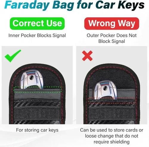Vista 2 de BFXM Faraday - 2 bolsas para llaves de automóvil, bolsa de bloqueo de señal RFID, protector antirrobo, funda bloqueadora de señal de teléfono
