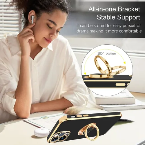Vista 4 de BENTOBEN Funda para iPhone 13 Pro, iPhone 13 Pro, ajuste delgado, soporte de anillo de 360°, atril, soporte magnético para automóvil, soporte