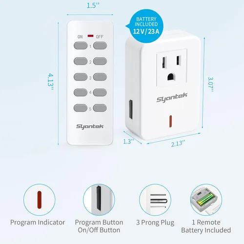 Vista 7 de Toma de Corriente con Control Remoto Interruptor de Luz Inalámbrico para Electrodomésticos, Kit de Interruptor de Luz Remoto Expandible, Alcance