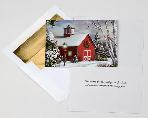 Vista 3 de As Winter Calls - Tarjetas de Navidad en caja, 15 tarjetas y 16 sobres forrados con papel de aluminio