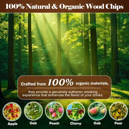 Vista 2 de INSISART Chips de madera para ahumar whisky, 6 sabores de manzana, cereza, roble, pera, durazno, nogal, chips naturales para cócteles, anticuado