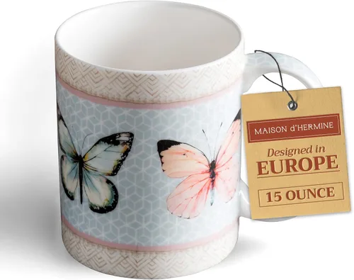 Vista 74 de Maison d' Hermine Taza de café con asas, tazas de porcelana fina de hueso, paquete de una taza de té para bebidas calientes, capuchino, latte