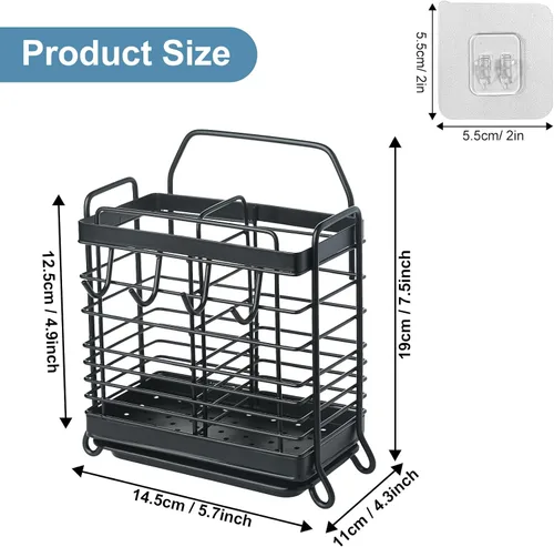Vista 2 de Soporte para Utensilios, Escurridor de Utensilios de Acero Inoxidable con Bandeja de Drenaje, Cesta de Drenaje para Encimera de Cocina, Organizador