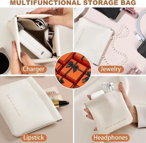 Vista 6 de Bolsa de cuero para anillos, funda para anillos de boda, bolsa para anillos de compromiso, almacenamiento de joyas para novios, portador de anillos