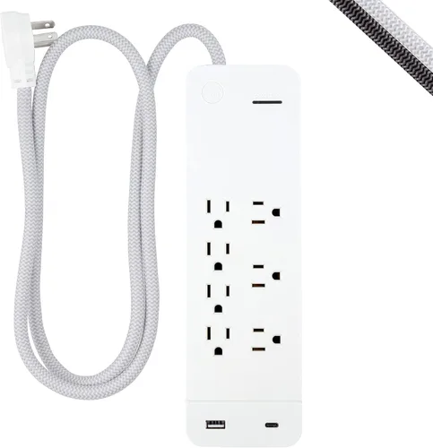 Vista 8 de GE SurGE - Tira de alimentación protectora con puertos USB, cable de extensión trenzado de 3 pies, 1060 julios, extensor de 4 tomas, 1 USB-A, 1