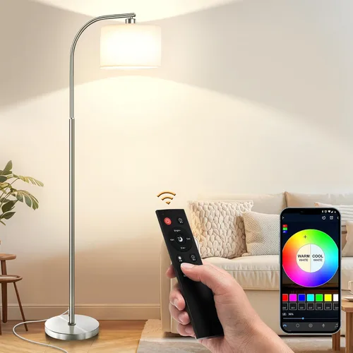 Vista 11 de Floor Lamp for Living Room,Modern Standing Lamps with 9W LED Bulb,65'' Silver Tall Floor Light with Fabric Shade,3 Color Temperatures Tall Lamp for