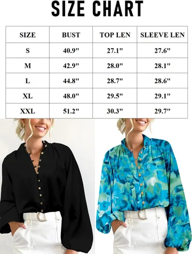 Vista 5 de LOLONG Blusas de manga larga con botones para mujer, blusas elegantes e informales con estampado de otoño