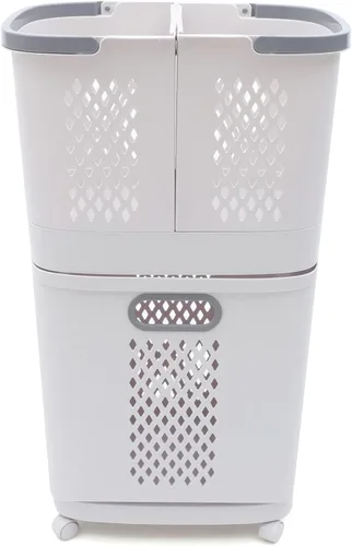 Vista 9 de Cesta de plástico para ropa sucia para el hogar, cesta de ropa con diseño dividido, cuerpo de cesta hueco y rueda universal