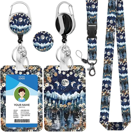 Vista 17 de Cordones azul bebé para llaves Portador de Insignias, Carrete de Insignias Retráctil con Clip de Mosquetón y Cordón Desmontable, Linda Tarjeta