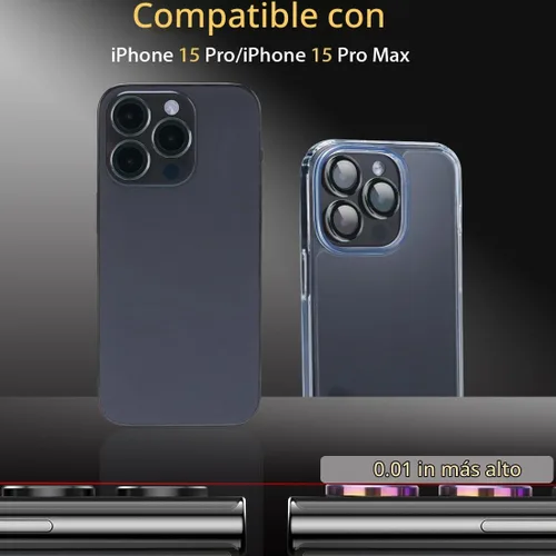 Vista 2 de Protector de lente de cámara para iPhone 15 Pro Max, protector de lente de vidrio templado con anillo de aleación de aluminio, compatible con iPhone