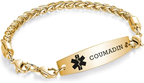 Vista 212 de Brazaletes de alerta médica ajustables de 7.5" a 9" para mujer/hombre, de acero inoxidable, intercambiables Cadena de bloque