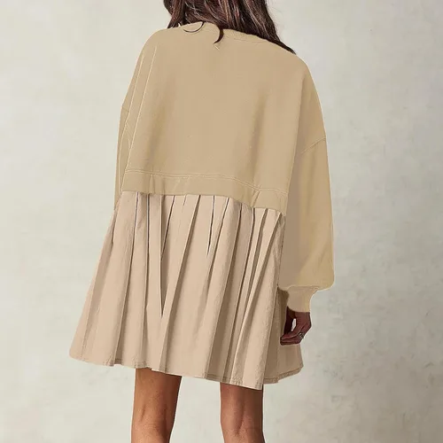 Vista 2 de Vestido de sudadera de gran tamaño para mujer, manga larga, cuello redondo, sin botones, ajuste relajado, mini vestido