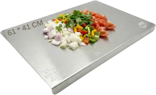Vista 10 de Tabla de cortar de acero inoxidable para cocina, tabla de cortar de metal extra grande con borde de encimera, resistente grado alimenticio 304