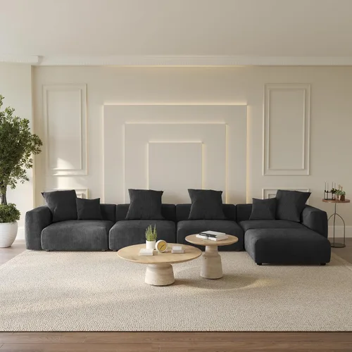 Vista 53 de WJShome Cloud Couch Sofá Seccional Modular, Sofá en Forma de L de 102 pulgadas con Otomana, Sofá de Pana Beige de 3 Asientos, Sofá Seccional