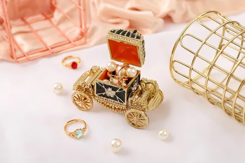 Vista 7 de QIFU Pintado a mano esmaltado Royal Carriage Bisagra Joyería Caja de baratija, regalo único decoración del hogar (dorado)
