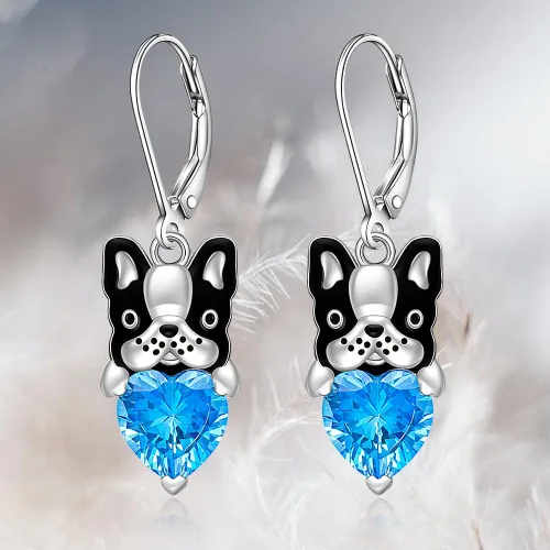 Vista 9 de Aretes de plata de ley con diseño de conejo, trébol, panda, elefante, abeja, pingüino, mariposa, pulpo, gato negro, cardenal, flamenco, piedra lunar