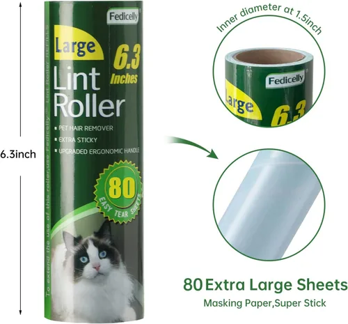 Vista 4 de Rodillos de pelusas para el suelo, extra pegajosos con mango largo retráctil, removedor de pelo grande para gatos y perros, ropa de lavandería