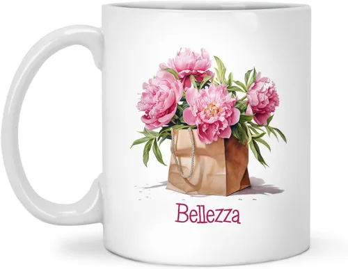 Vista 12 de Tazas de cerámica personalizadas del cubo de rosas con nombre, Taza de flores, Taza de café de flores de rosas personalizadas, Taza de té floral