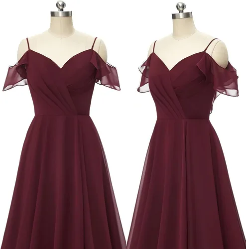 Vista 4 de Rmaytiked Vestido de dama de honor de gasa con tirantes delgados, largo con abertura, vestido formal de noche, vestidos de fiesta de boda para mujer