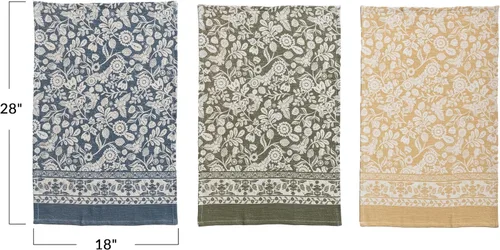 Vista 3 de Creative Co-Op Blossom - Juego de 3 paños de té de algodón, multicolor, juego de 3
