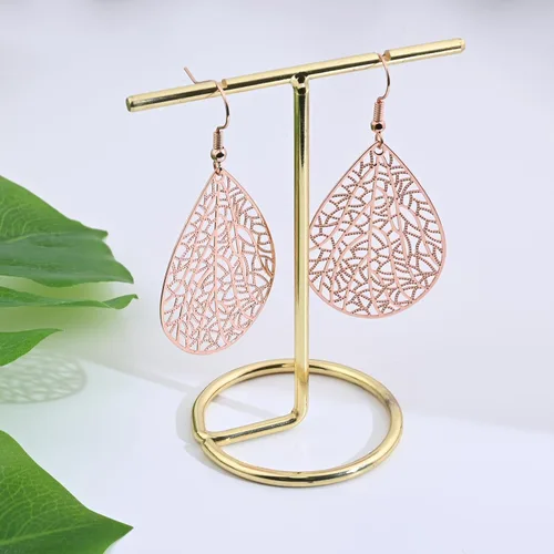 Vista 18 de 14K Gold Plated Silver Rose Gold Teardrop Filigree Dangle Earrings Lightweight Leaf Drop Earrings for Christmas Gift