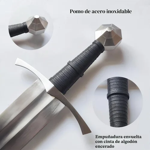 Vista 4 de Medieval Full Tang Spring Steel Knight Arming Sword with Scabbard for Outdoor Use, Practice, Collection