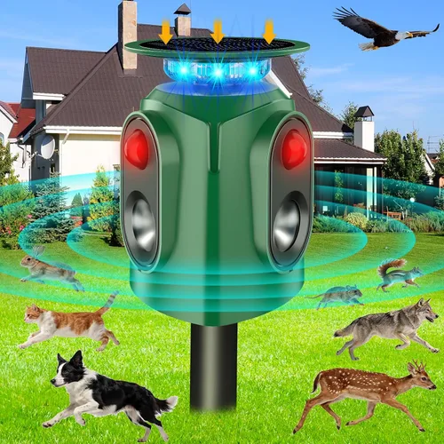 Vista 9 de Repelente ultrasónico de animales para exteriores – Repelente de gatos para exteriores y disuasorio de ciervos con sensor PIR, alimentado por