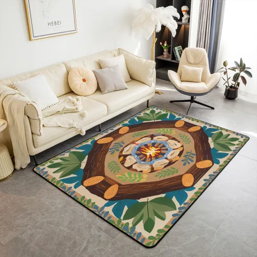 Vista 9 de Alfombra de fogata de 3 x 5 pies, decoración de tocones de árbol de bosque para niñas, mujeres, hombres y adolescentes, alfombra de madera marrón