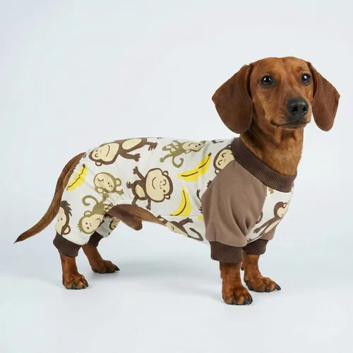 Vista 5 de Pijama para mascotas Fitwarm de algodón suave con estampado de monos, marrón, Marrón