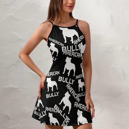 Vista 5 de American Bully Dog Women's Spaghetti Strap Dress Party Mini Adjustable Sundress Casual Beach