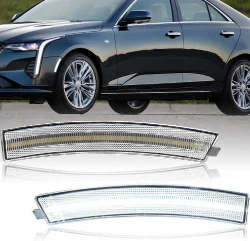 Vista 16 de Lentes transparentes CT4 LED para luces de marcador lateral para 2020-2023 Cadillac CT4, luces LED ámbar para parachoques delantero, luces de señal