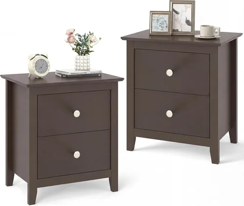 Vista 10 de KOMFOTT Mesita de noche con 2 cajones, mesita de noche de madera, mesa auxiliar moderna para sofá, mesa auxiliar compacta para dormitorio