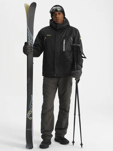 Vista 4 de GEMYSE Chaqueta de esquí a prueba de viento para hombre, impermeable, con capucha y varios bolsillos