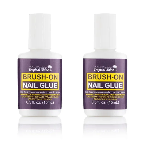 Vista 2 de Tropical Shine Pegamento para uñas con brocha: adhesivo de uñas para puntas y reparación de uñas a presión, fórmula fuerte de secado rápido