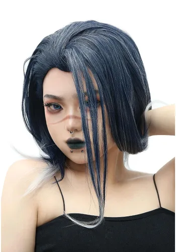 Vista 5 de C-ZOFEK Game Valorant - Peluca de cosplay de color negro plateado largo para mujer Halloween