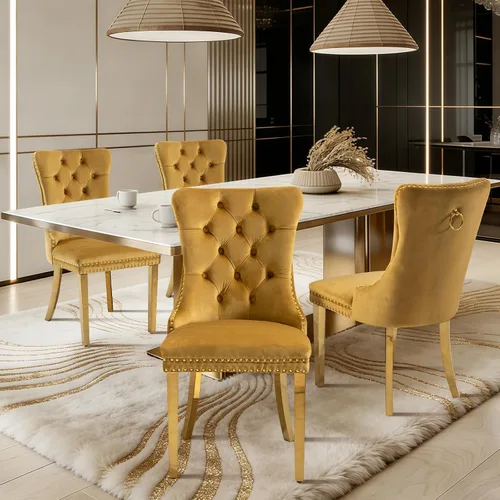 Vista 120 de Juego de 2 sillas de comedor de terciopelo con patas de madera, color beige Mid Century Modern Dining Chairs,Upholstered Chairs with Nailhead