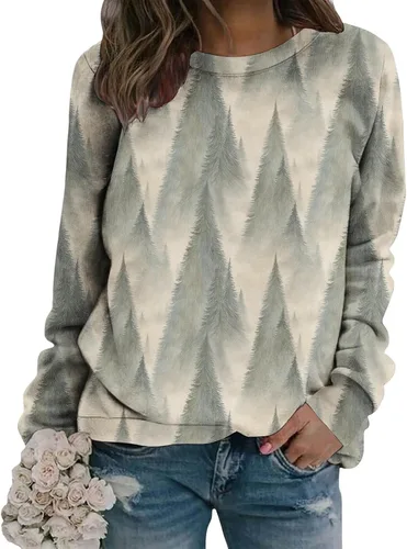 Vista 17 de Sudadera clásica de cuello redondo con patrón de flores boho para primavera y otoño, suave, cómoda, de inspiración retro, pieza de capas para mujer