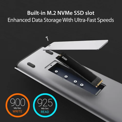 Vista 5 de j5create Estación de acoplamiento de pantalla USB C Dual 4K 60Hz (12 en 1), ranura SSD M.2 integrada, HDMI, DisplayPort, USB-A de 10 Gbps, lector