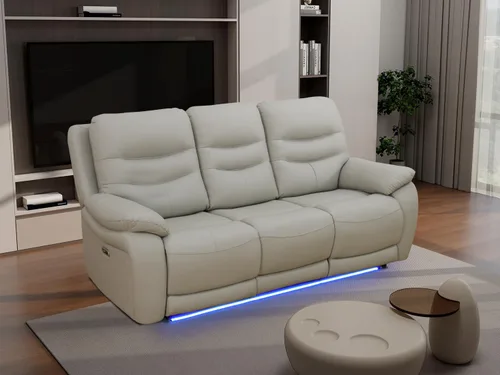 Vista 70 de Juego de sofá reclinable eléctrico, seccional de cuero transpirable beige, juego de muebles de sala de estar, 2 piezas, sofá reclinable eléctrico