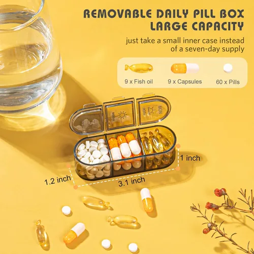 Vista 6 de Organizador semanal de píldoras/dispensadores, 3 veces al día, 7 días grandes compartimentos para pastillas/caja, caja de medicina a prueba