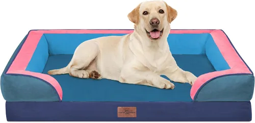 Vista 182 de Comfort Expression - Cama ortopédica para perros medianos, 28 x 19 pulgadas, cama impermeable y de apoyo de espuma con cojines removibles, sofá