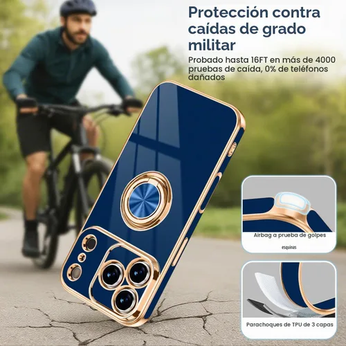 Vista 5 de Funda diseñada para iPhone 17 Pro Max con soporte de anillo, color azul