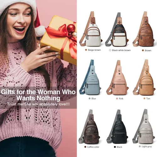 Vista 9 de Sling Bag For Women Faux Leather Small Casual Daypack Backpack Fanny Pack Crossbody Chest Bags Purse